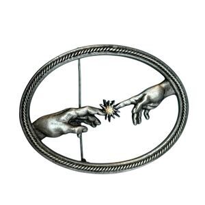 J.J. Reaching Hands Starburst Brooch – Pewter Tone – 2.75”